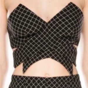 Keepsake black white check holding back bustier crop top S